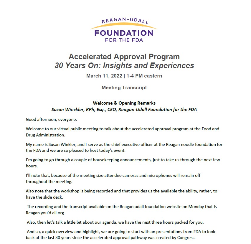 Accelerated Approval Program Virtual Public Meeting ReaganUdall